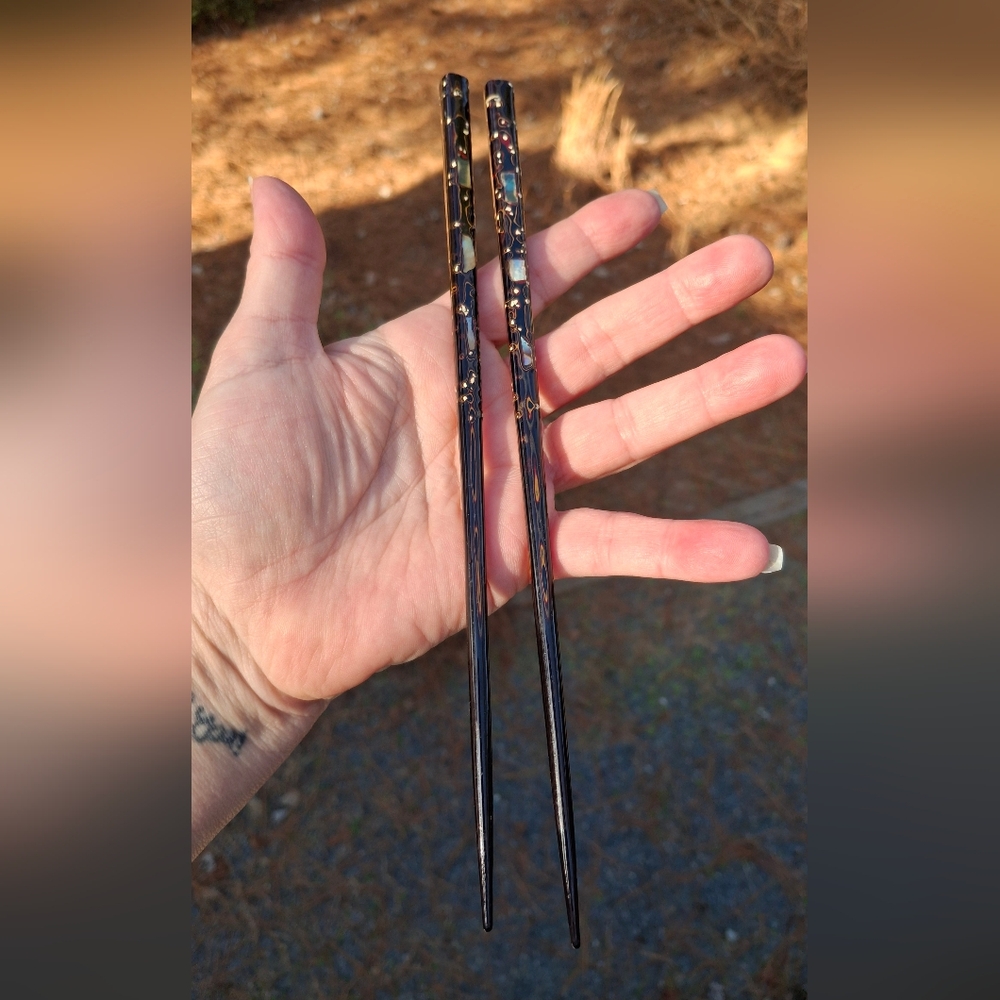 Vintage Japanese Wakasa Nuri Lacquerware Chopsticks Mother Of Pearl Inlay